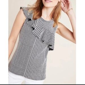 Anthropologie Dolan  Ruffle houndstooth sleeveless top Size M